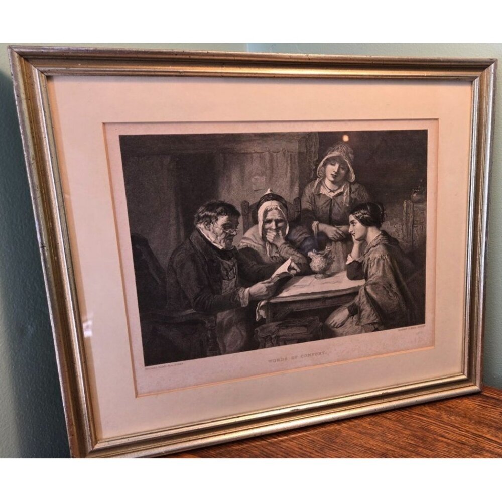 Antique Framed print "Words Of Comfort" By Thomas Fared 1865 Vintage Artwork Wit